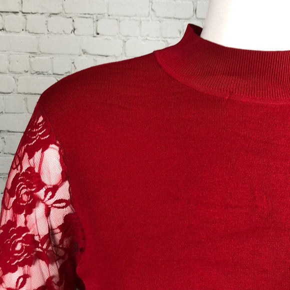 INC Red Lace Trim Peplum Sweater Plus Size 1X - Picture 5 of 7